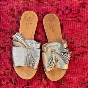 Kate Spade Metallic Silver Tassel Sandals